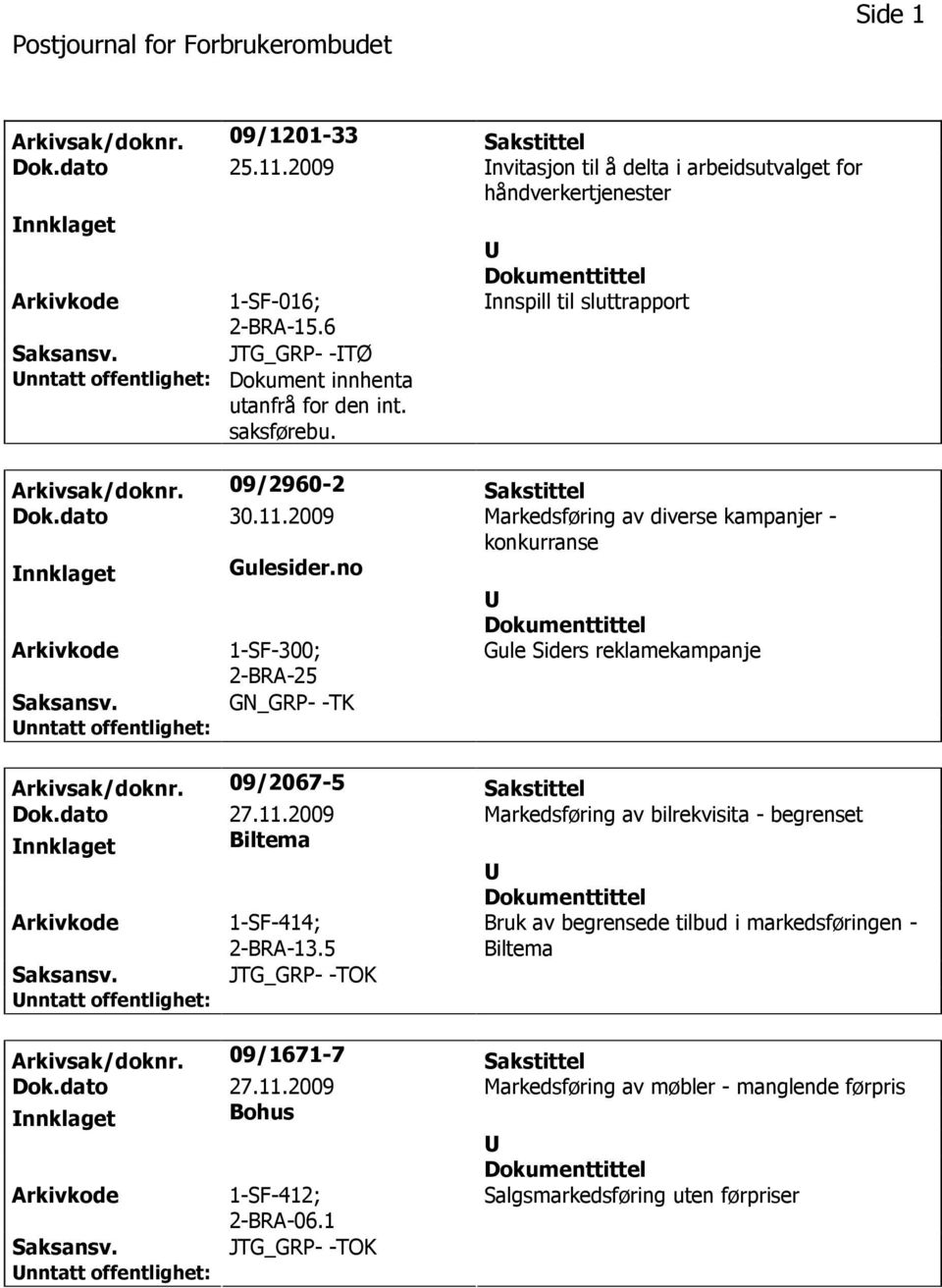 2009 Markedsføring av diverse kampanjer - konkurranse nnklaget Gulesider.no 1-SF-300; Gule Siders reklamekampanje GN_GRP- -TK Arkivsak/doknr. 09/2067-5 Sakstittel Dok.dato 27.11.