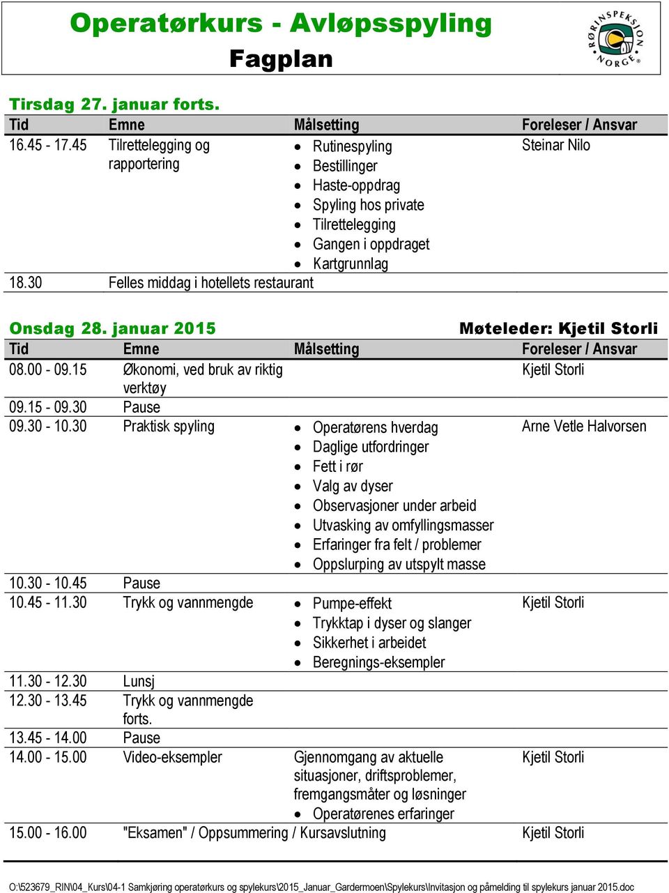 30 Felles middag i hotellets restaurant Onsdag 28. januar 2015 Møteleder: 08.00-09.15 Økonomi, ved bruk av riktig verktøy 09.15-09.30 Pause 09.30-10.