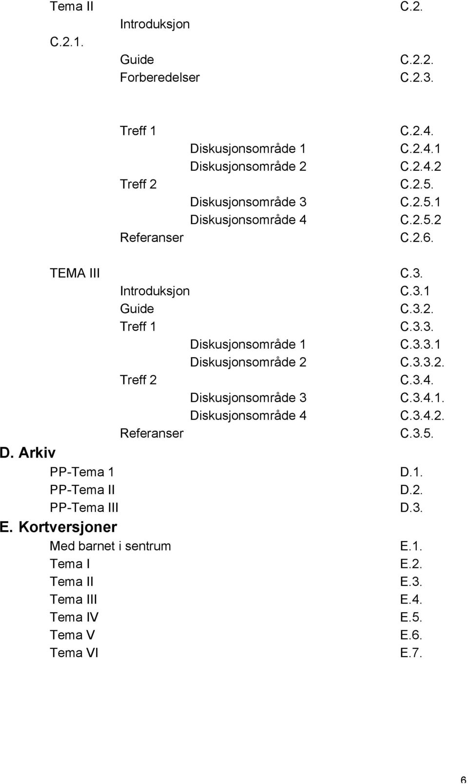 TEMA III Introduksjon Guide Treff 1 Diskusjonsområde 1 Diskusjonsområde 2 Treff 2 Diskusjonsområde 3 Diskusjonsområde 4 Referanser D.