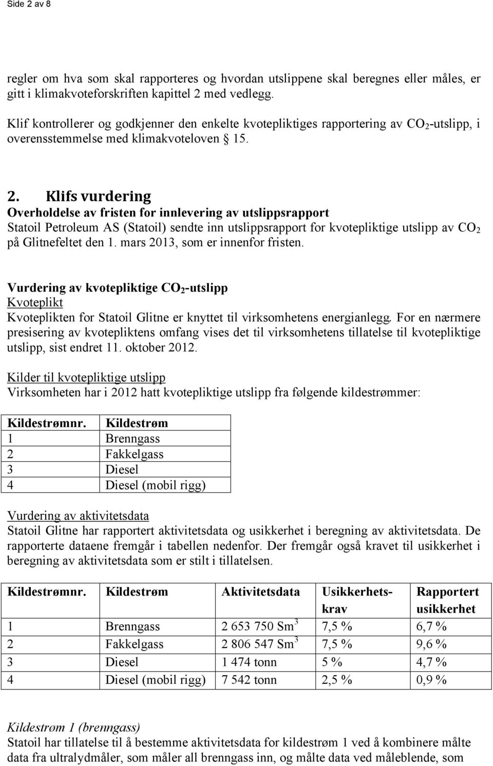 -utslipp, i overensstemmelse med klimakvoteloven 15. 2.