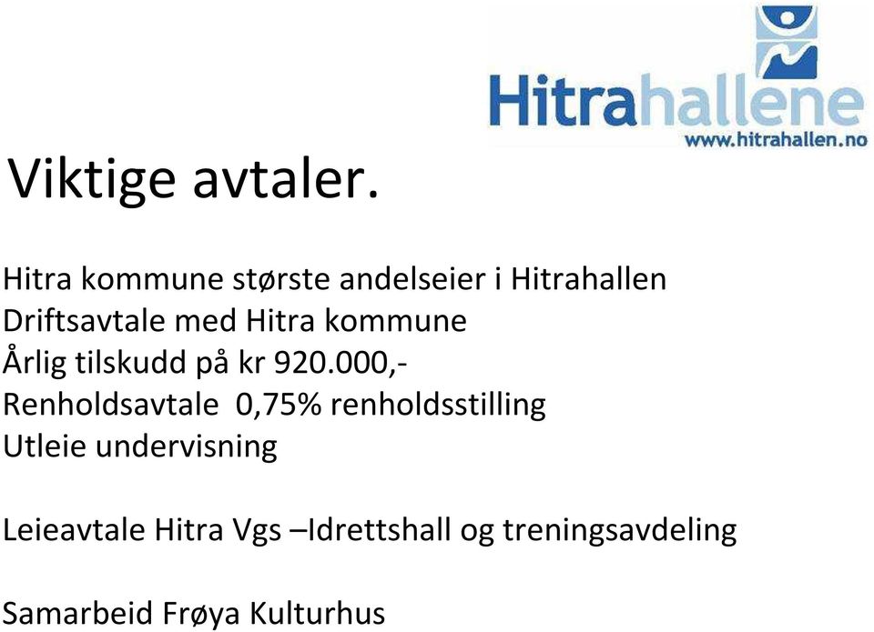Hitra kommune Årlig tilskudd på kr 920.
