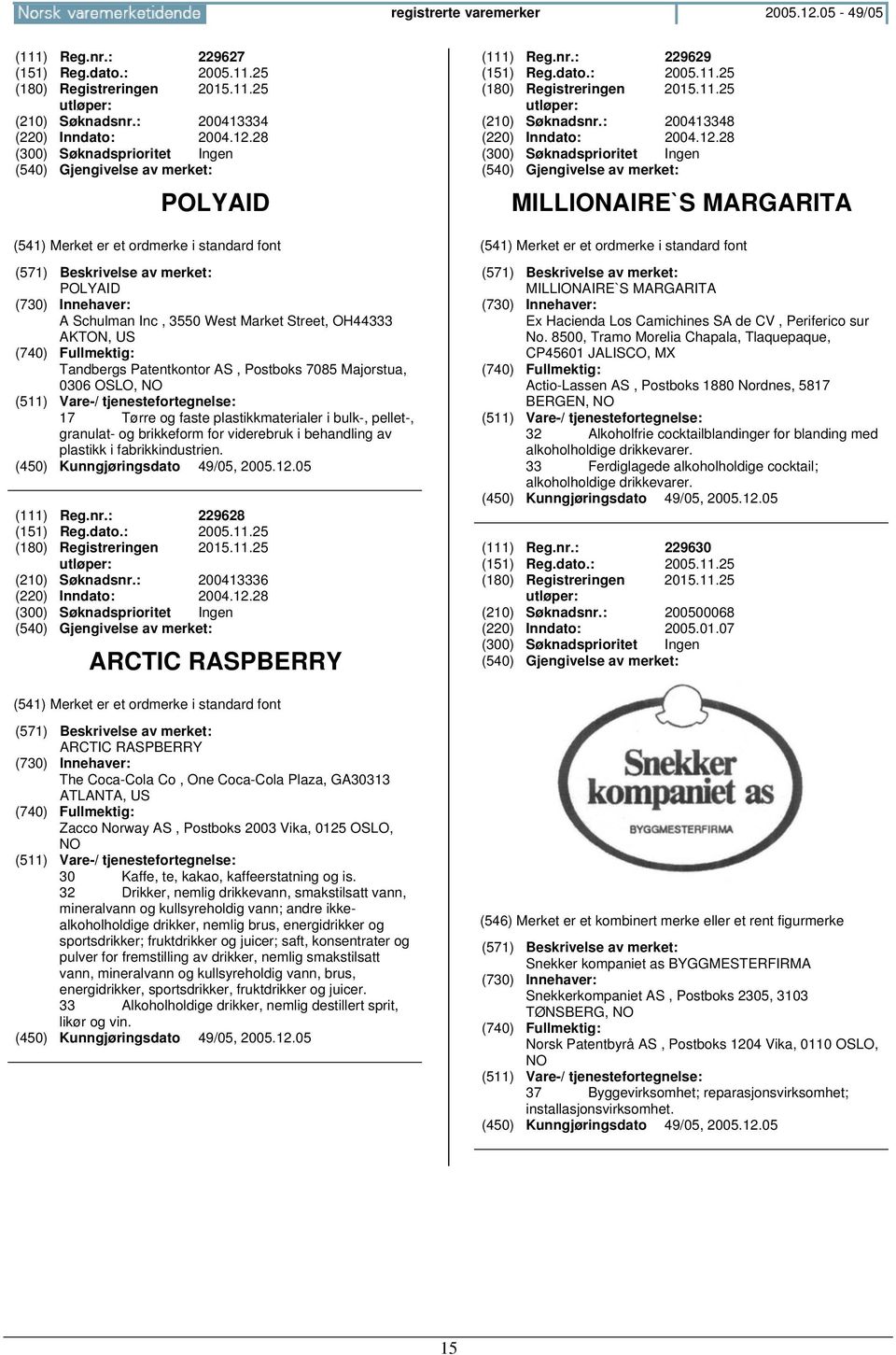 granulat- og brikkeform for viderebruk i behandling av plastikk i fabrikkindustrien. (111) Reg.nr.: 229628 (151) Reg.dato.: 2005.11.25 (180) Registreringen 2015.11.25 (210) Søknadsnr.