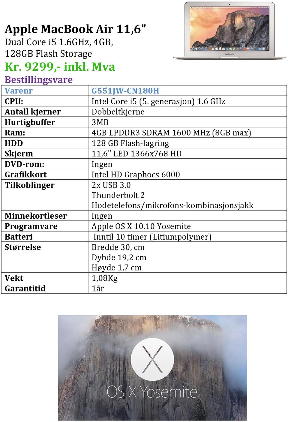 0 Thunderbolt 2 Minnekortleser Programvare G551JW-CN180H Intel Core i5 (5. generasjon) 1.