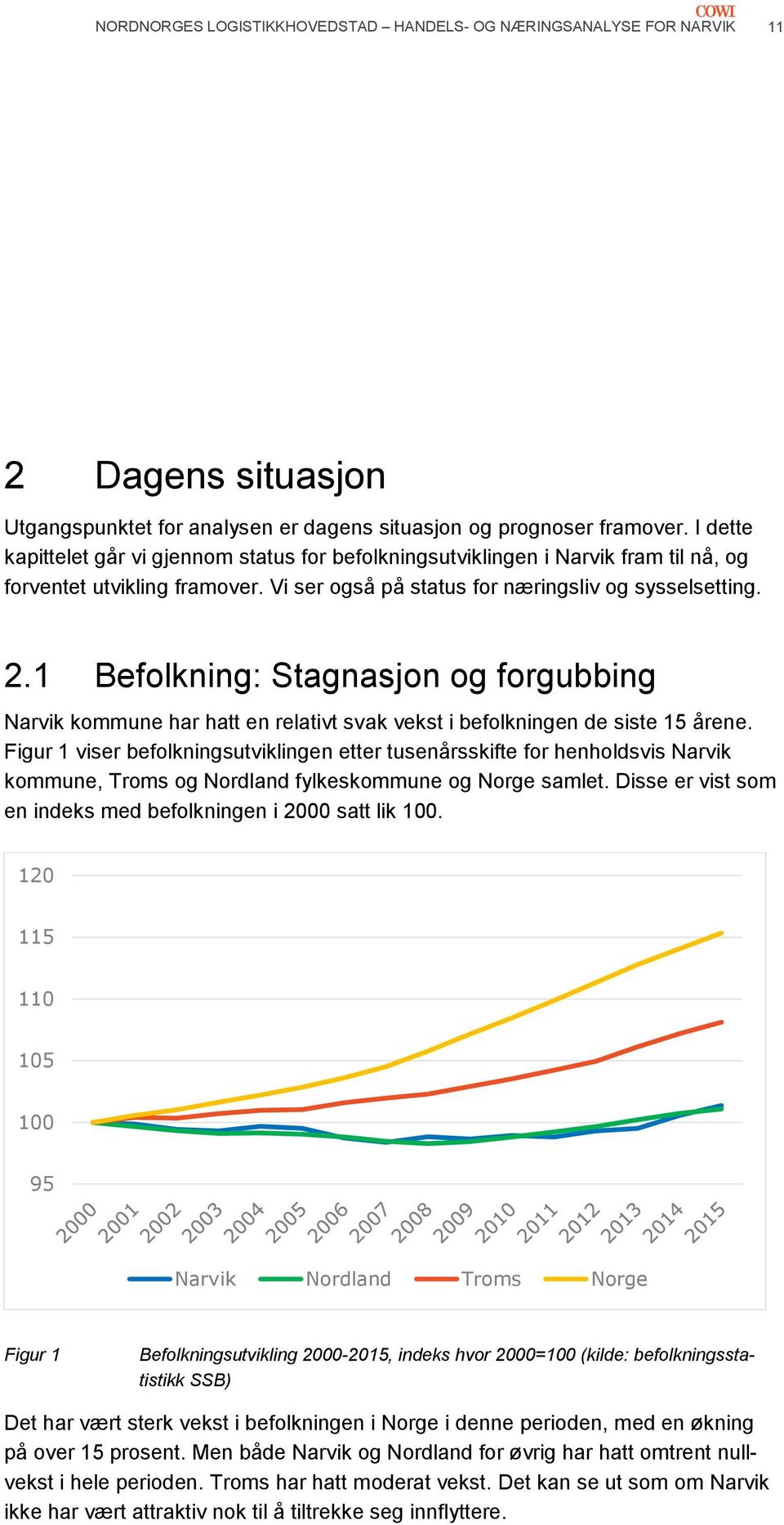 1 Befolkning: Stagnasjon og forgubbing Narvik kommune har hatt en relativt svak vekst i befolkningen de siste 15 årene.