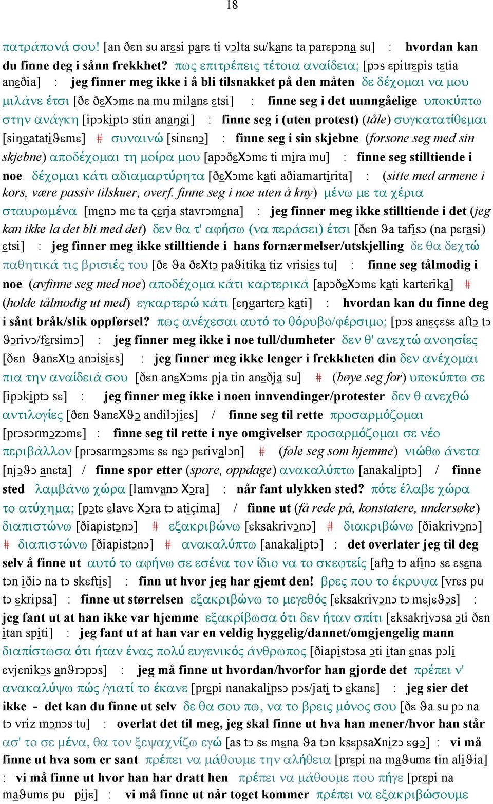 uunngåelige υποκύπτω στην ανάγκη [ipǥkiptǥ stin anaŋgi] : finne seg i (uten protest) (tåle) συγκατατίθεµαι [siŋgatatiϑεmε] # συναινώ [sinεnǥ] : finne seg i sin skjebne (forsone seg med sin skjebne)