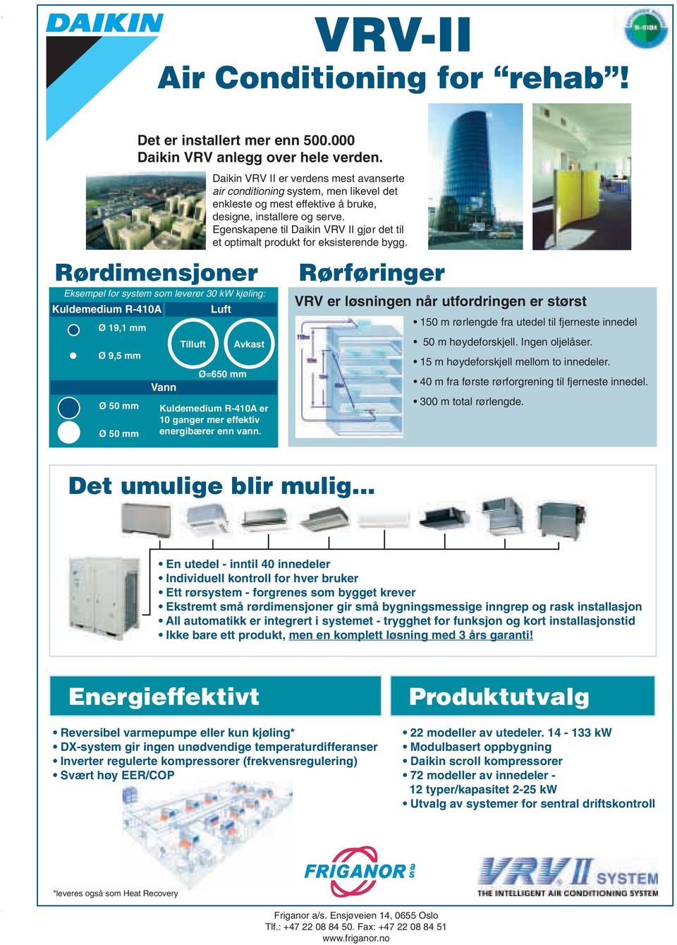 Egenskapene til Daikin VRV II gjør det til et optimalt produkt for eksisterende bygg.