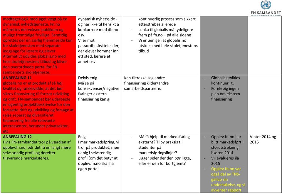 no med hele skoletjenestens tilbud og bliver den overordnede portal for FNsambandets skoletjeneste. ANBEFALING 11 globalis.