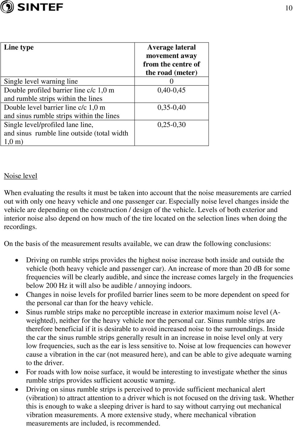 evaluating the results it must be taken into account that the noise measurements are carried out with only one heavy vehicle and one passenger car.