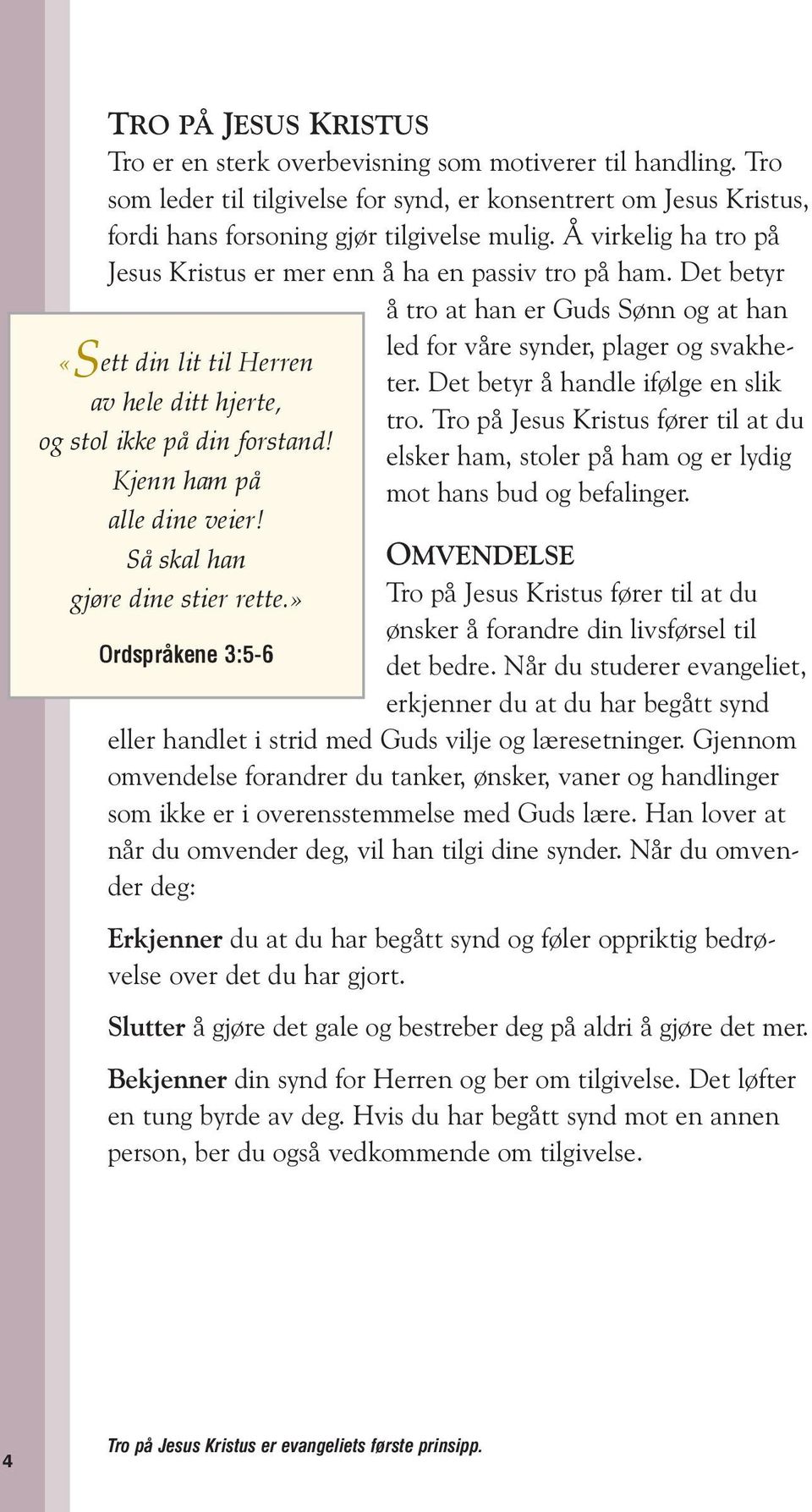 Det betyr å handle ifølge en slik «Sett din lit til Herren av hele ditt hjerte, tro. Tro på Jesus Kristus fører til at du og stol ikke på din forstand!