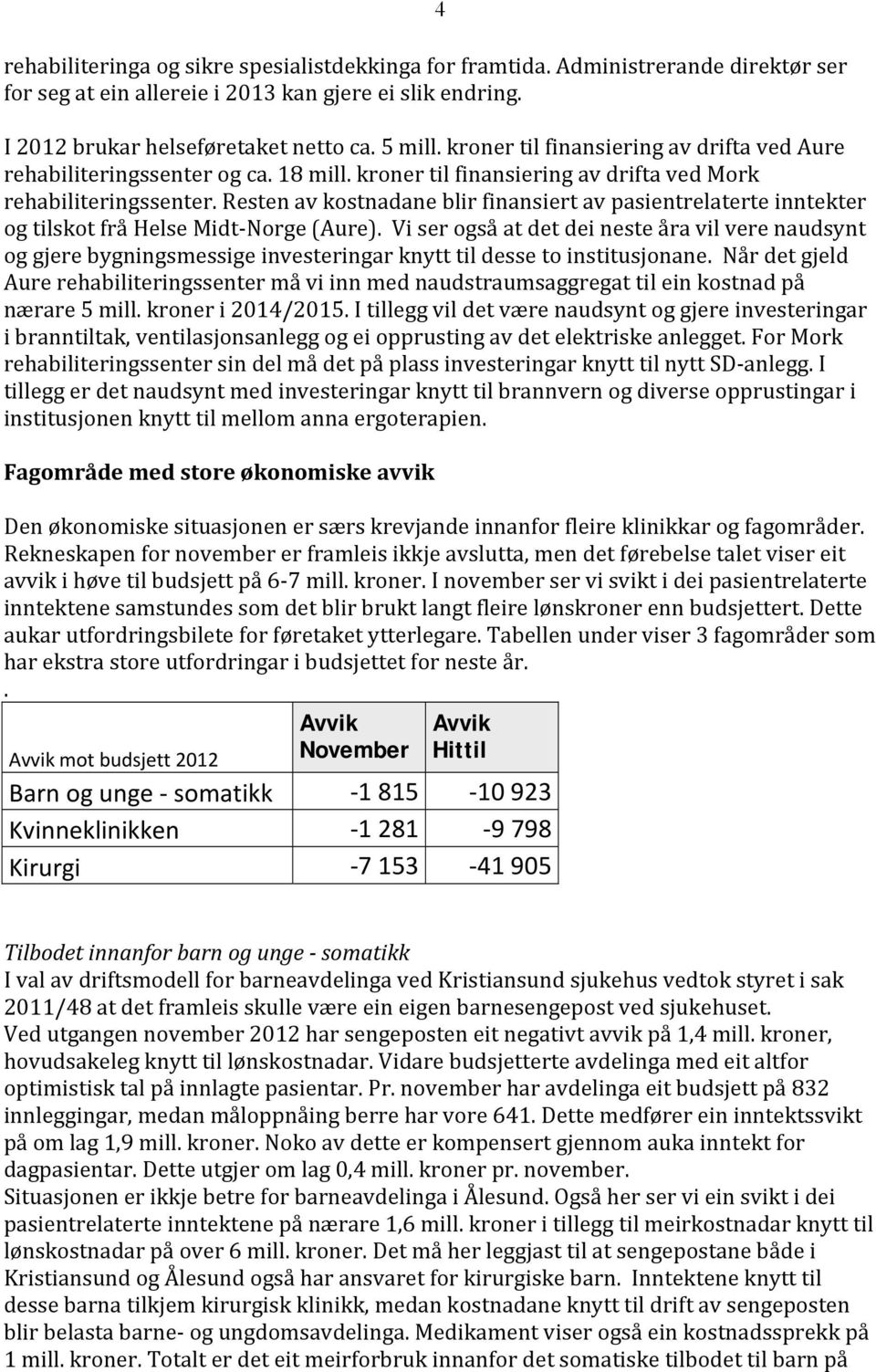 Resten av kostnadane blir finansiert av pasientrelaterte inntekter og tilskot frå Helse Midt Norge (Aure).