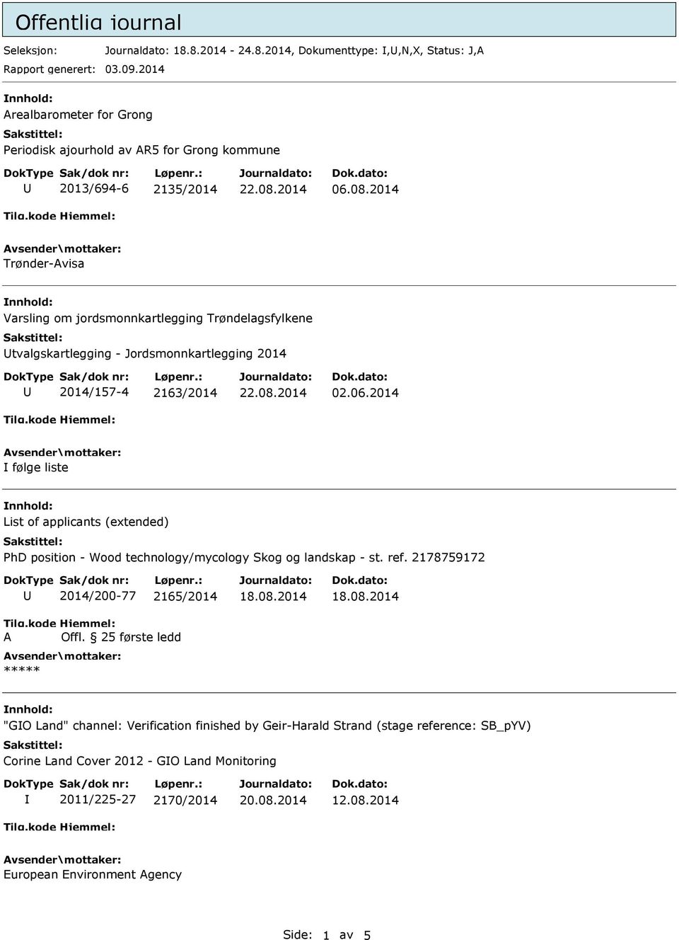 2014 Trønder-Avisa Varsling om jordsmonnkartlegging Trøndelagsfylkene tvalgskartlegging - Jordsmonnkartlegging 2014 2014/157-4 2163/2014 02.06.