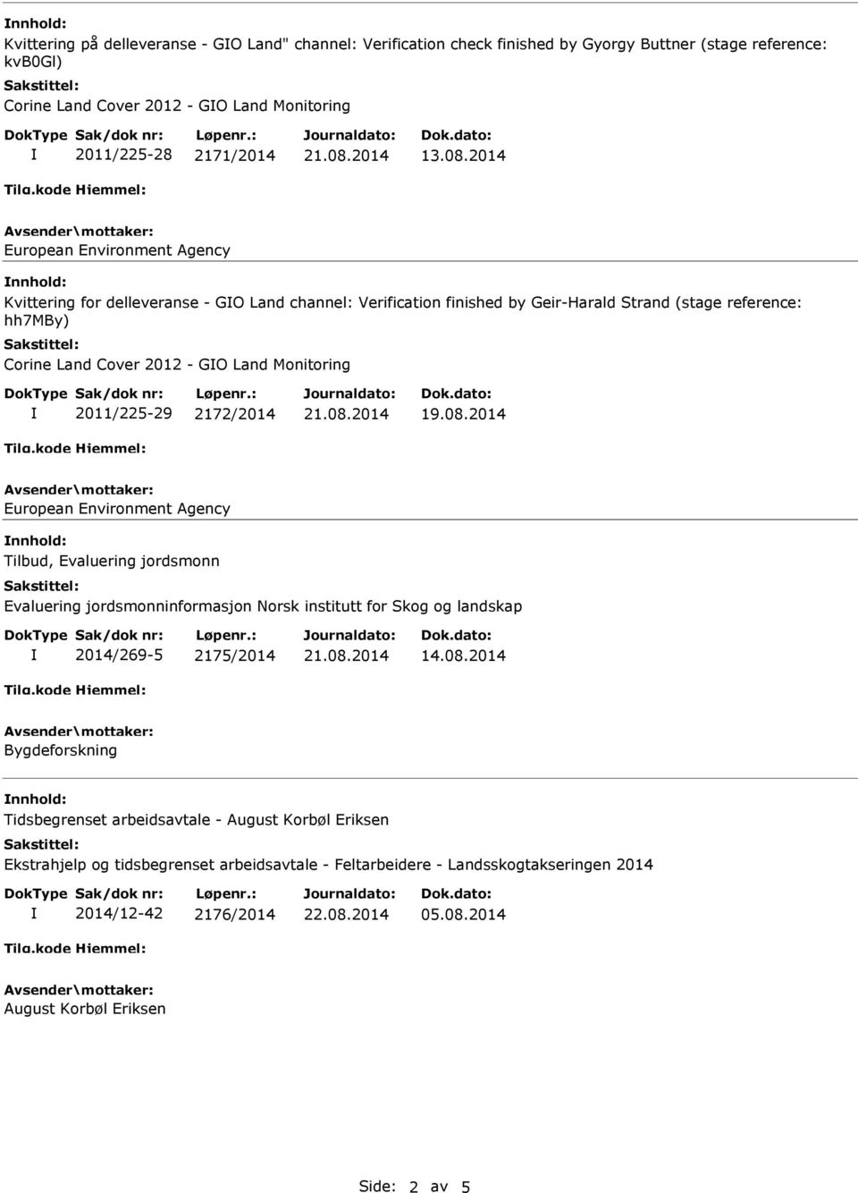 2014 Kvittering for delleveranse - GO Land channel: Verification finished by Geir-Harald Strand (stage reference: hh7mby) Corine Land Cover 2012 - GO Land Monitoring 2011/225-29