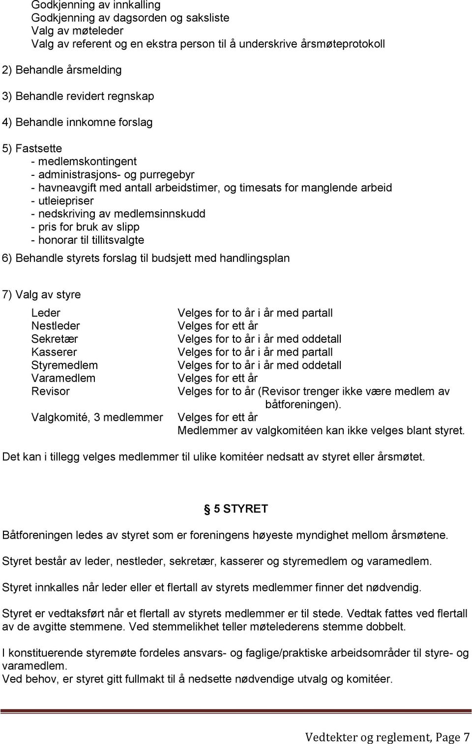 nedskriving av medlemsinnskudd - pris for bruk av slipp - honorar til tillitsvalgte 6) Behandle styrets forslag til budsjett med handlingsplan 7) Valg av styre Leder Nestleder Sekretær Kasserer