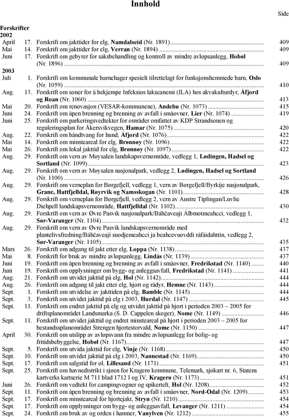 1059)... 410 Aug. 13. Forskrift om soner for å bekjempe Infeksiøs lakseanemi (ILA) hos akvakulturdyr, Åfjord og Roan (Nr. 1060)... 413 Mai 20. Forskrift om renovasjon (VESAR-kommunene), Andebu (Nr.