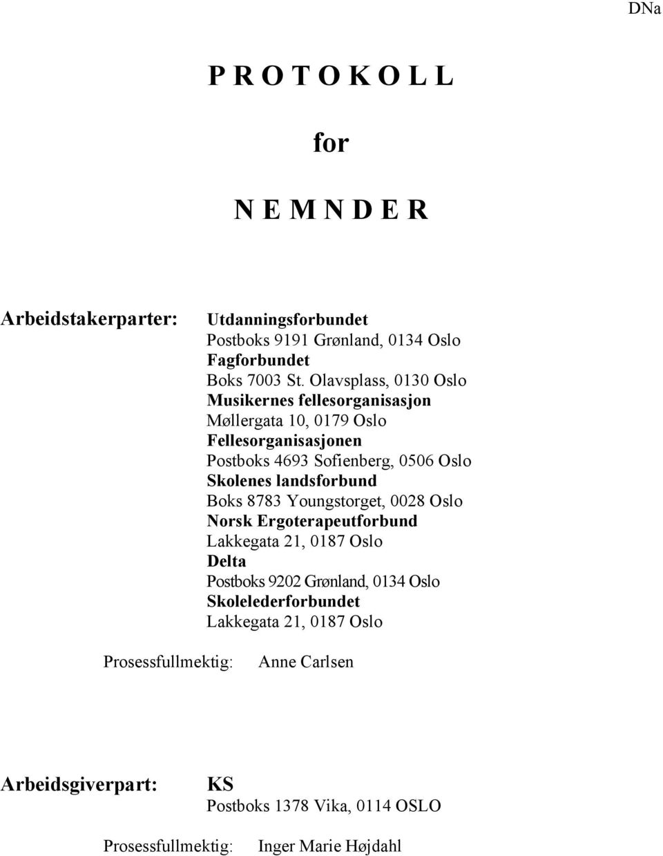 landsforbund Boks 8783 Youngstorget, 0028 Oslo Norsk Ergoterapeutforbund Lakkegata 21, 0187 Oslo Delta Postboks 9202 Grønland, 0134 Oslo