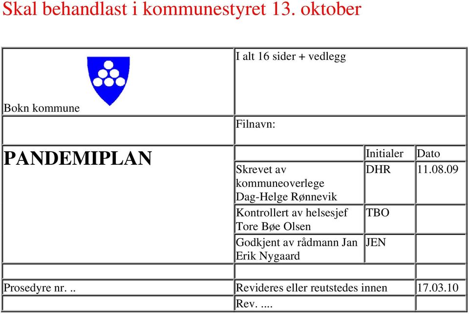 kommuneoverlege Dag-Helge Rønnevik Kontrollert av helsesjef Tore Bøe Olsen