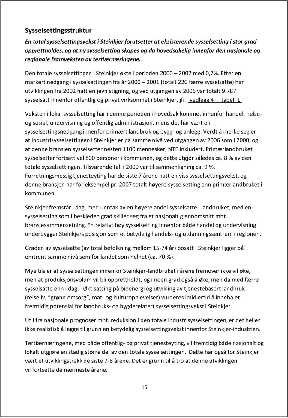 Etter en markert nedgang i sysselsettingen fra år 2000 2001 (totalt 220 færre sysselsatte) har utviklingen fra 2002 hatt en jevn stigning, og ved utgangen av 2006 var totalt 9.