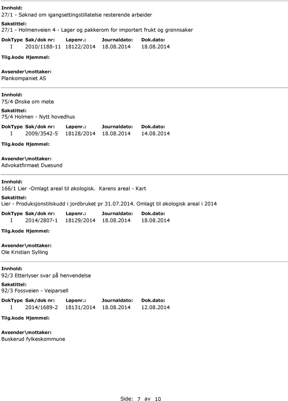 areal til økologisk. Karens areal - Kart Lier - Produksjonstilskudd i jordbruket pr 31.07.2014.