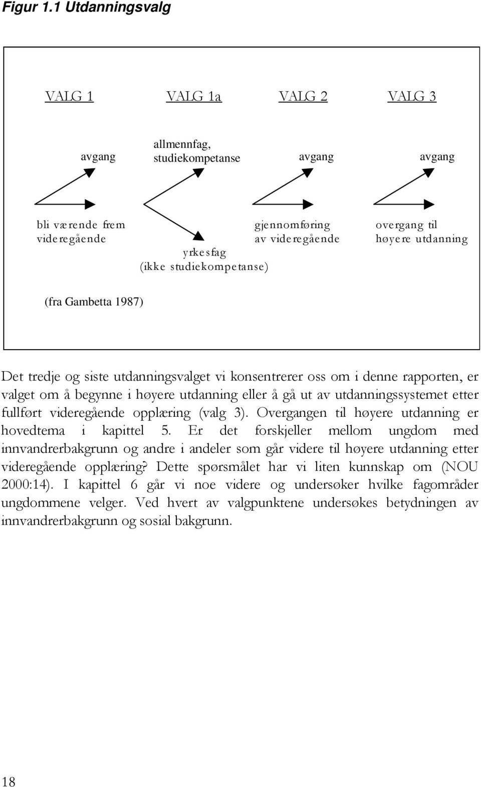 til høyere utdanning (f ra Gambetta 1987) Det tredje og siste utdanningsvalget vi konsentrerer oss om i denne rapporten, er valget om å begynne i høyere utdanning eller å gå ut av utdanningssystemet