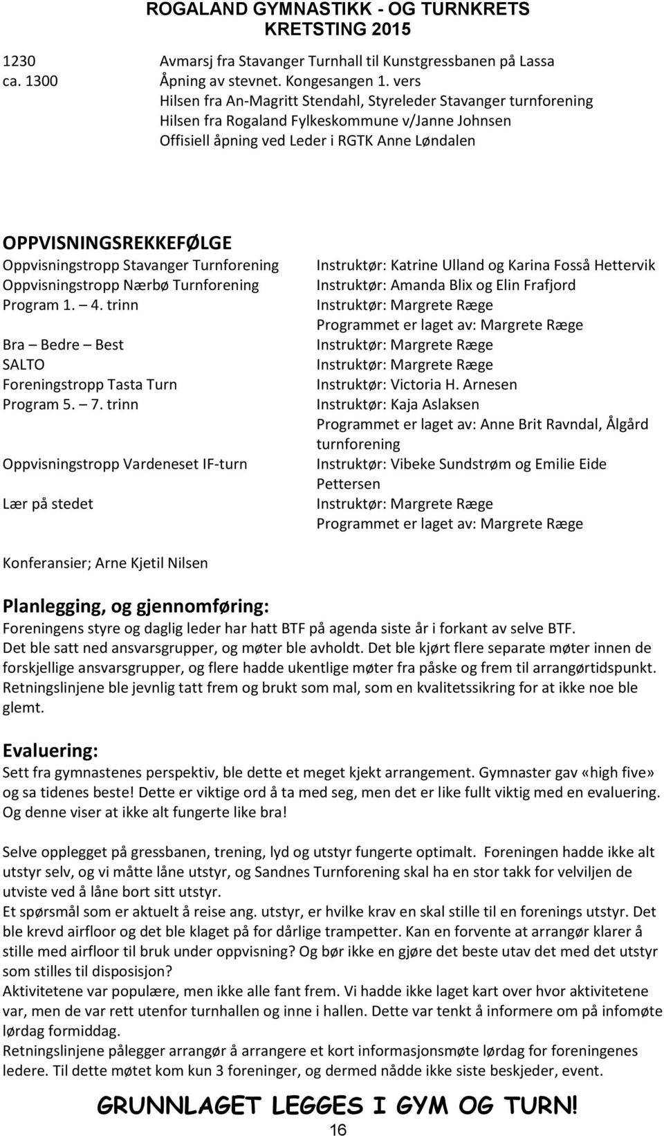 Oppvisningstropp Stavanger Turnforening Oppvisningstropp Nærbø Turnforening Program 1. 4. trinn Bra Bedre Best SALTO Foreningstropp Tasta Turn Program 5. 7.