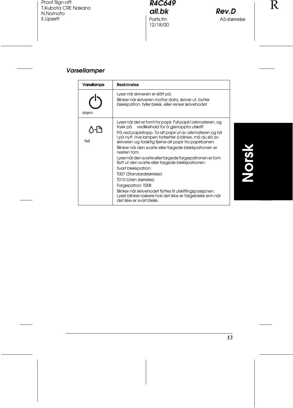 Fyll papir i arkmateren, og trykk på vedlikehold for å gjenoppta utskrift. På ved papirstopp. Ta alt papir ut av arkmateren og fyll i på nytt.