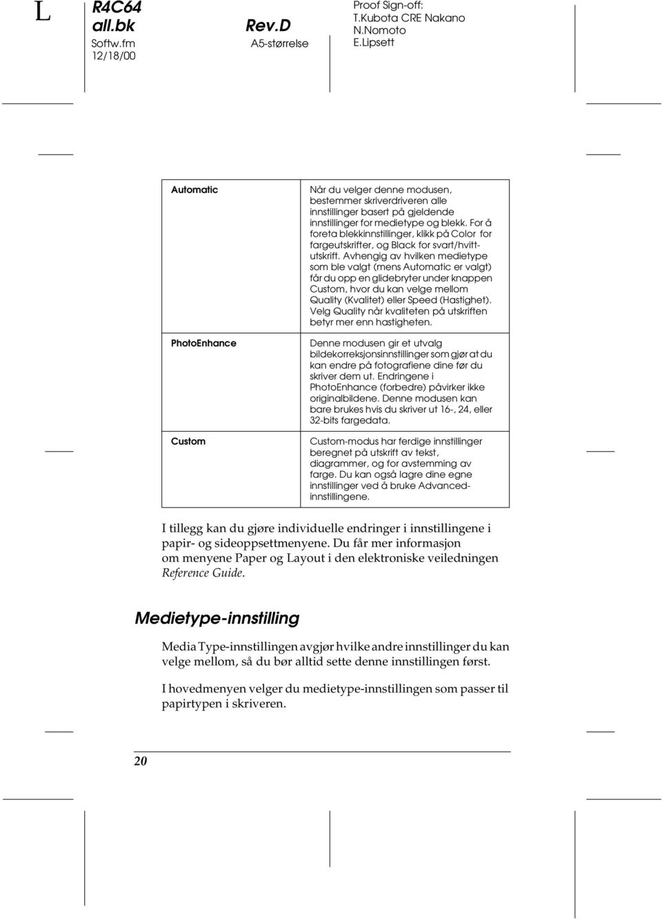 For å foreta blekkinnstillinger, klikk på Color for fargeutskrifter, og Black for svart/hvittutskrift.