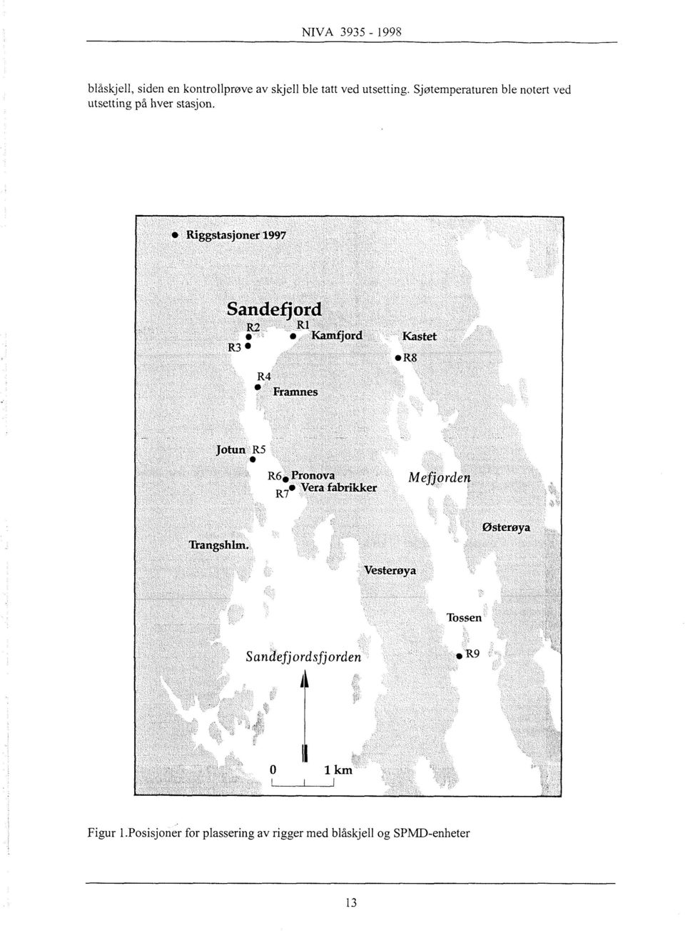 Riggstasjoner 1997 Sandefjord R3 R2 Rl Kamfjord Kastet R4 Framnes R8 otun R5 R6*Pronova R741