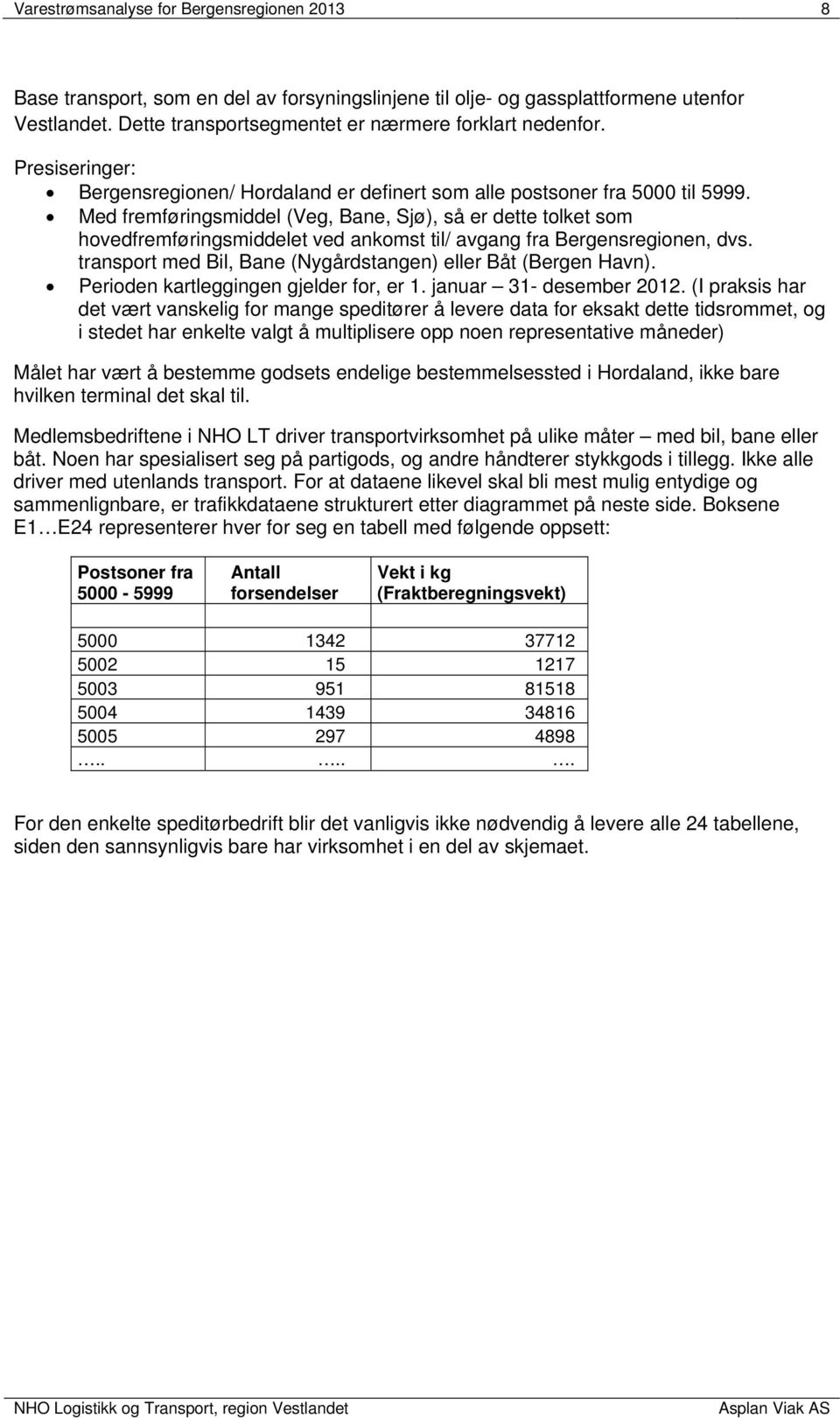 Med fremføringsmiddel (Veg, Bane, Sjø), så er dette tolket som hovedfremføringsmiddelet ved ankomst til/ avgang fra Bergensregionen, dvs.