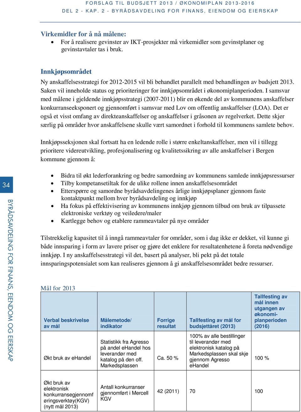 I samsvar med målene i gjeldende innkjøpsstrategi (2007-2011) blir en økende del av kommunens anskaffelser konkurranseeksponert og gjennomført i samsvar med Lov om offentlig anskaffelser (LOA).