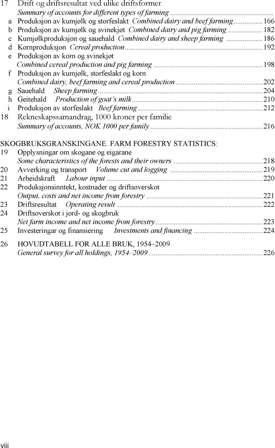 ..192 e Produksjon av korn og svinekjøt Combined cereal production and pig farming...198 f Produksjon av kumjølk, storfeslakt og korn Combined dairy, beef farming and cereal production.