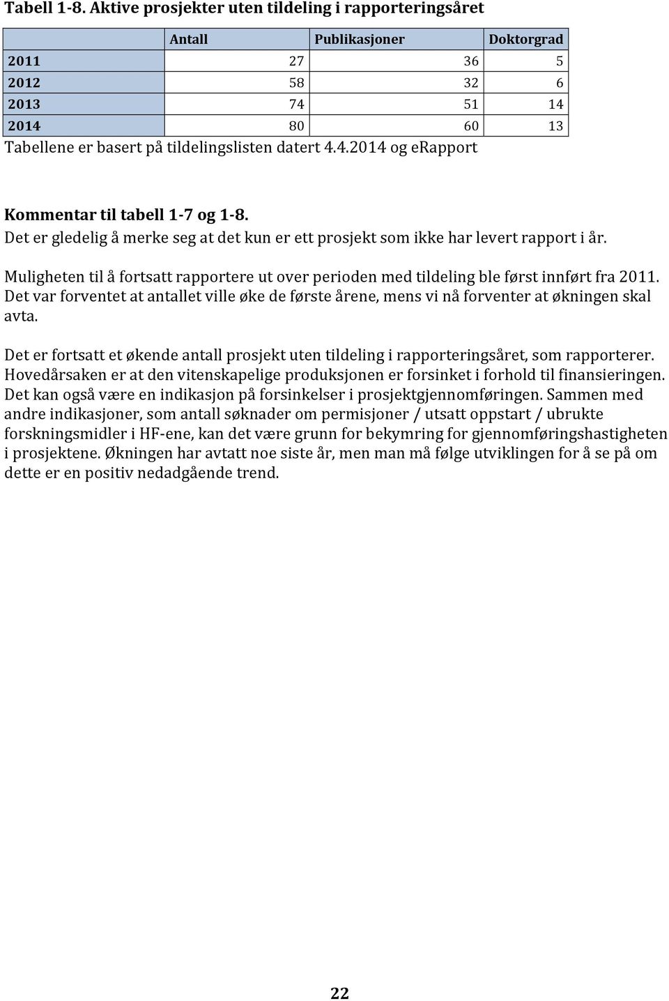 Muligheten til å fortsatt rapportere ut over perioden med tildeling ble først innført fra 2011. Det var forventet at antallet ville øke de første årene, mens vi nå forventer at økningen skal avta.