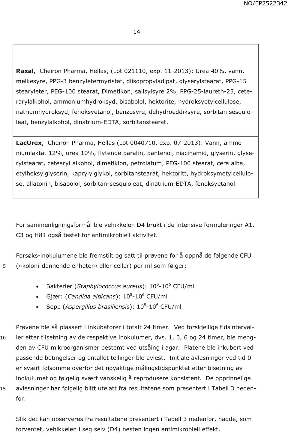 ammoniumhydroksyd, bisabolol, hektorite, hydroksyetylcellulose, natriumhydroksyd, fenoksyetanol, benzosyre, dehydroeddiksyre, sorbitan sesquioleat, benzylalkohol, dinatrium-edta, sorbitanstearat.