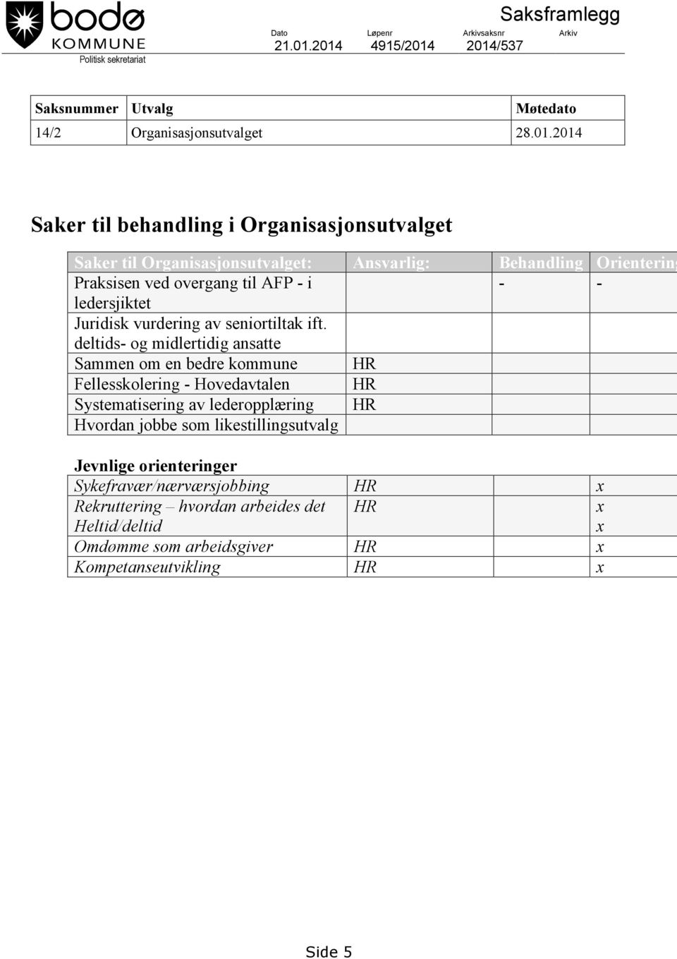 Ansvarlig: Behandling Orientering Praksisen ved overgang til AFP - i - - ledersjiktet Juridisk vurdering av seniortiltak ift.