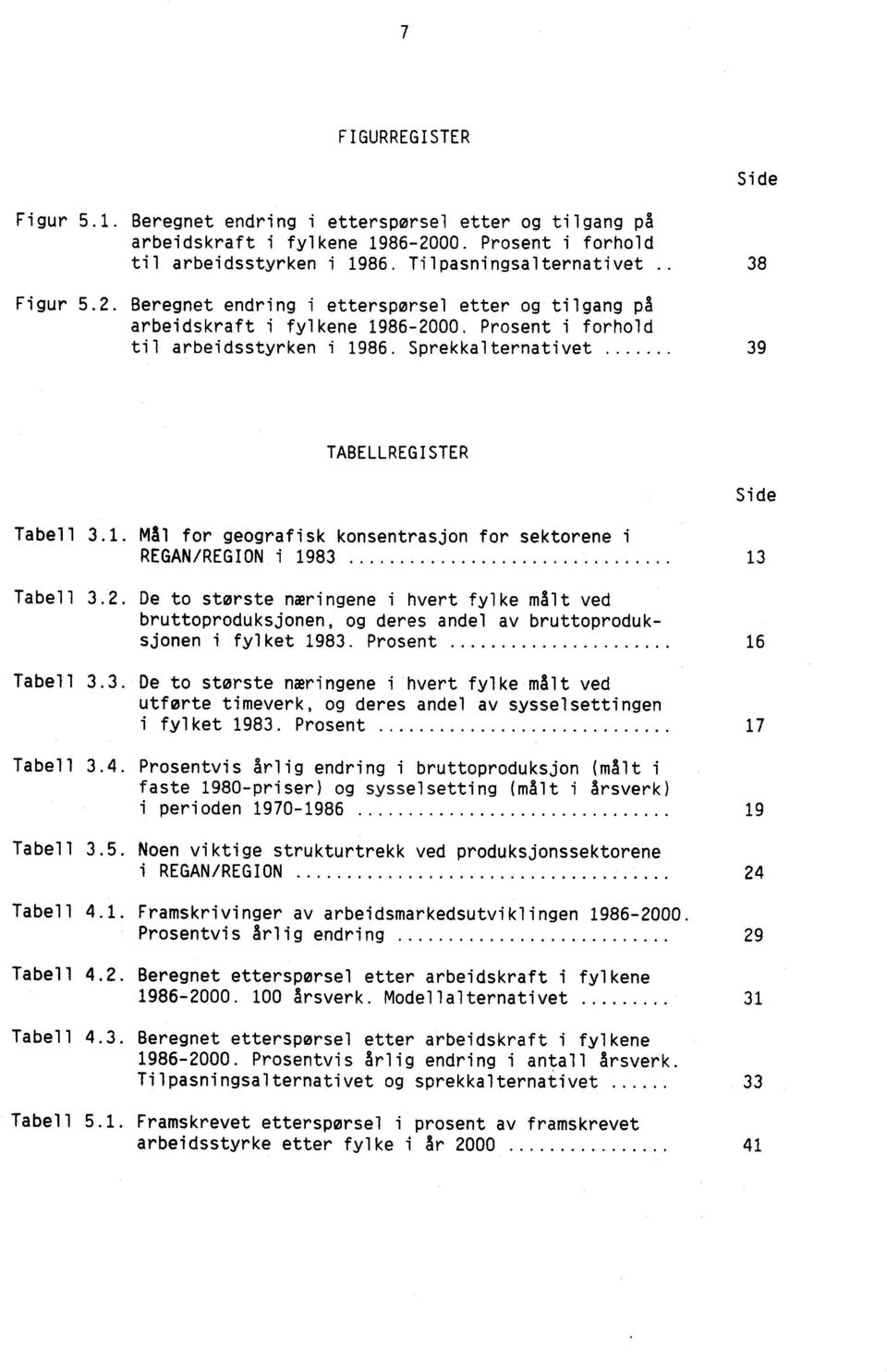 Sprekkalternativet 39 Side TABELLREGISTER Tabell 3.1. Mål for geografisk konsentrasjon for sektorene i REGAN/REGION i 1983 13 Tabell 3.2.