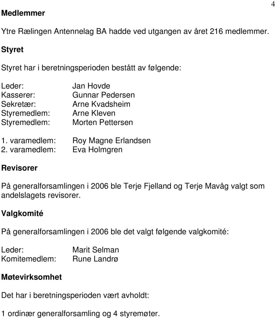 Morten Pettersen 1. varamedlem: Roy Magne Erlandsen 2.