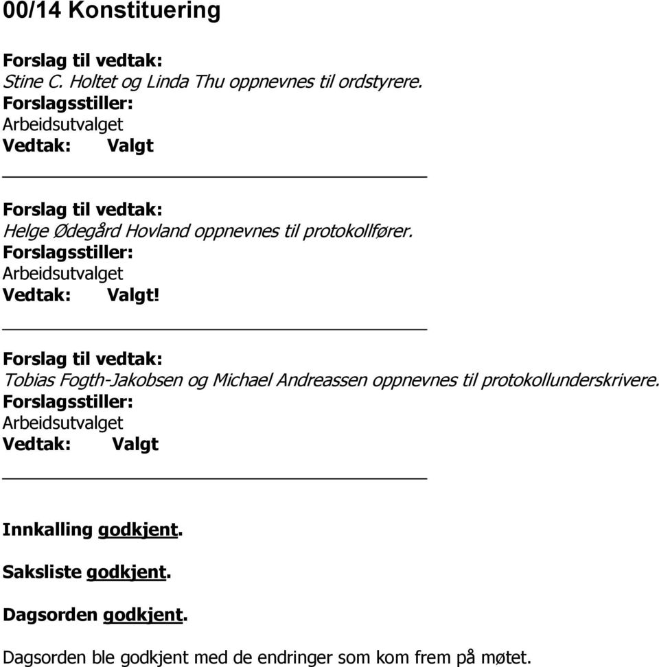 Arbeidsutvalget Valgt!