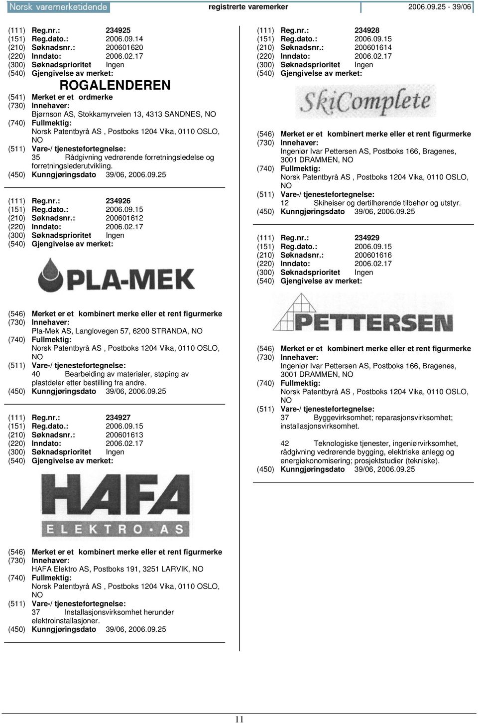 nr.: 234926 (151) Reg.dato.: 2006.09.15 (210) Søknadsnr.: 200601612 (220) Inndato: 2006.02.