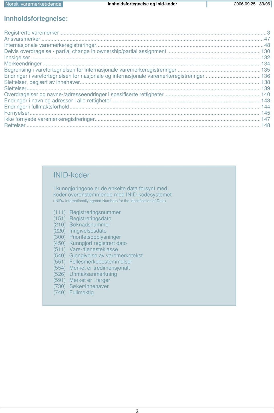 ..135 Endringer i varefortegnelsen for nasjonale og internasjonale varemerkeregistreringer...136 Slettelser, begjært av innehaver...138 Slettelser.