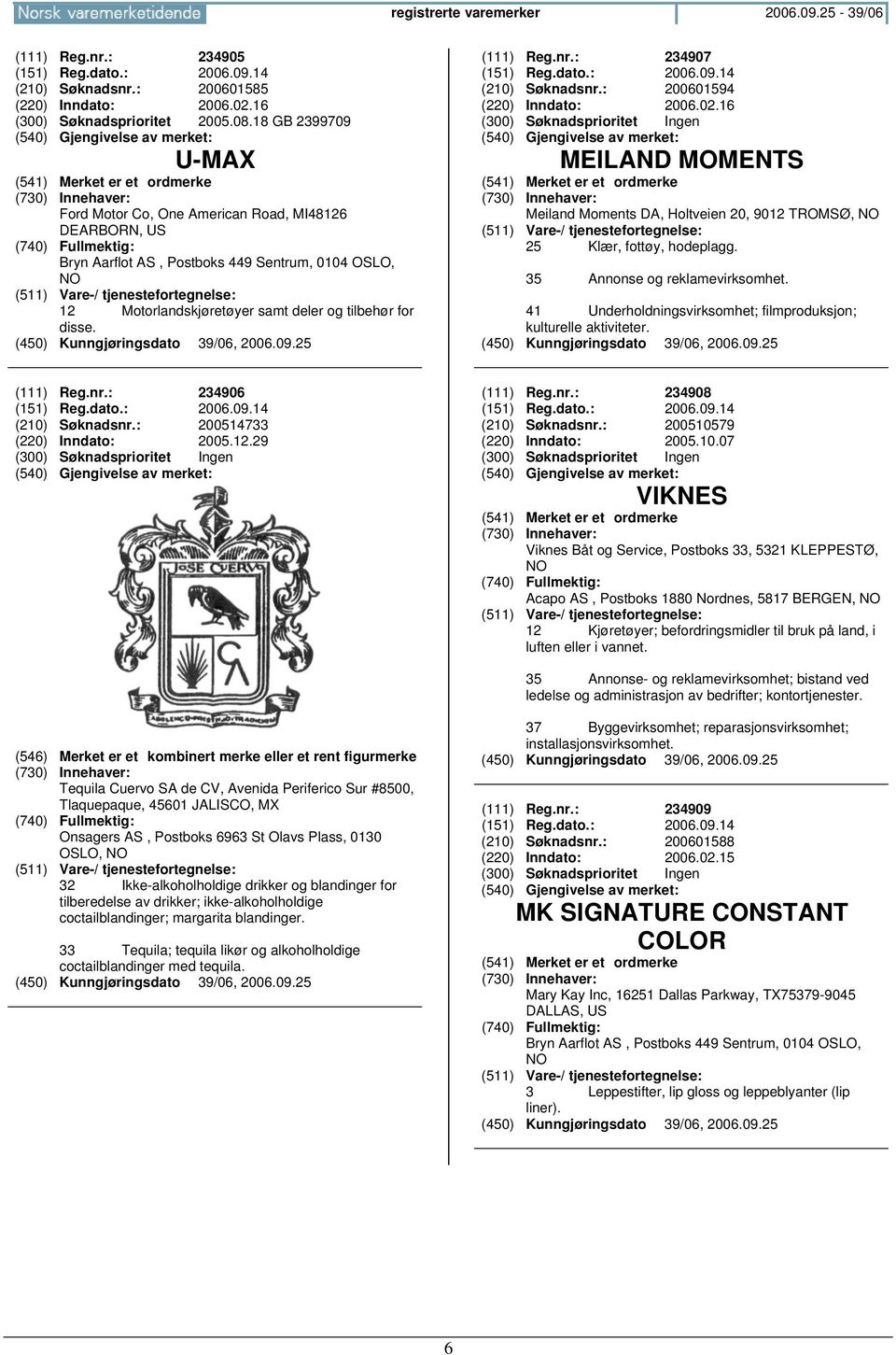 : 234907 (151) Reg.dato.: 2006.09.14 (210) Søknadsnr.: 200601594 (220) Inndato: 2006.02.16 MEILAND MOMENTS Meiland Moments DA, Holtveien 20, 9012 TROMSØ, 25 Klær, fottøy, hodeplagg.