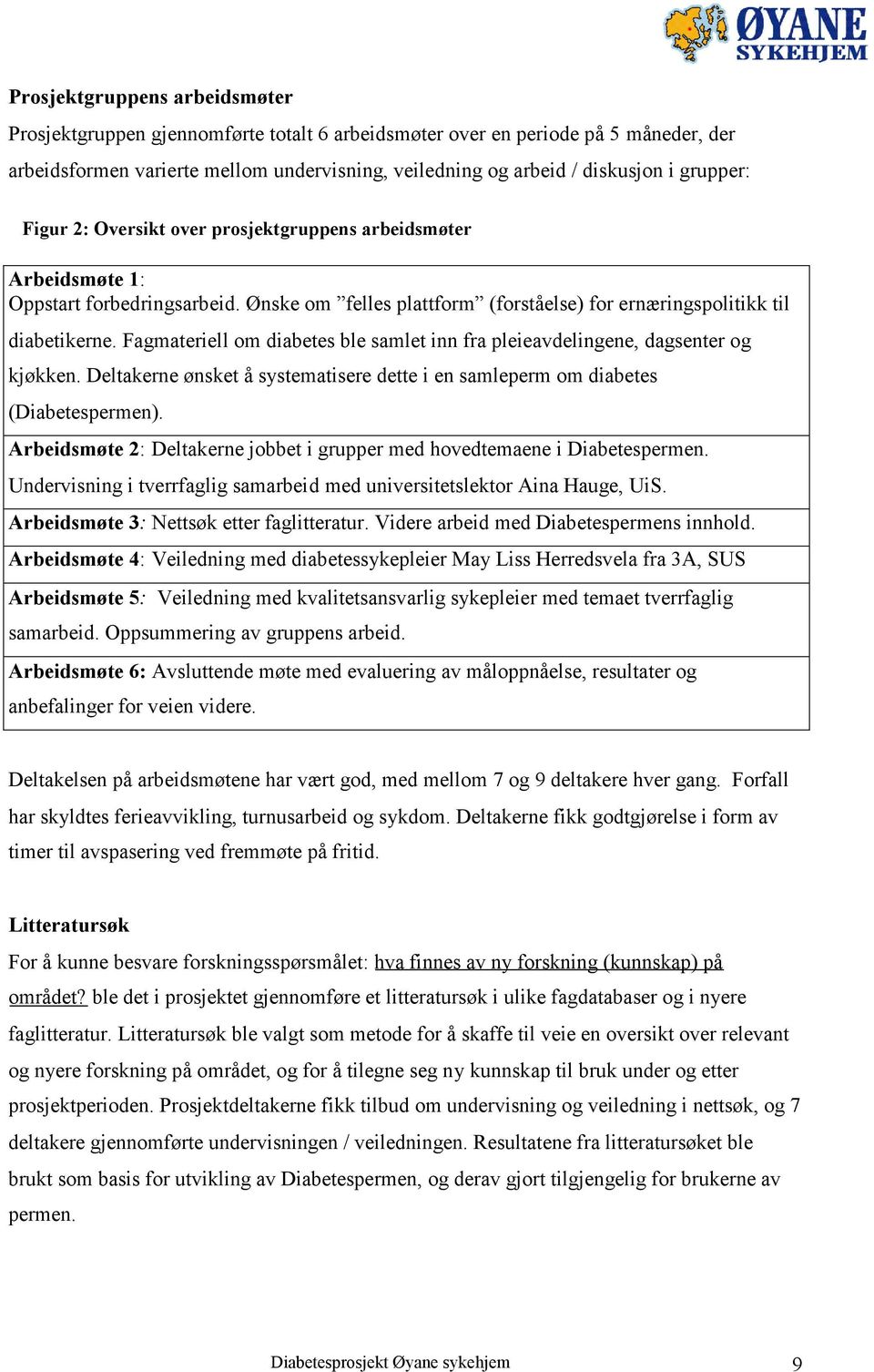 Fagmateriell om diabetes ble samlet inn fra pleieavdelingene, dagsenter og kjøkken. Deltakerne ønsket å systematisere dette i en samleperm om diabetes (Diabetespermen).