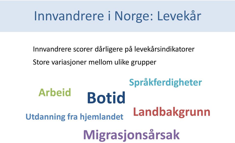 mellom ulike grupper Arbeid Botid Utdanning fra