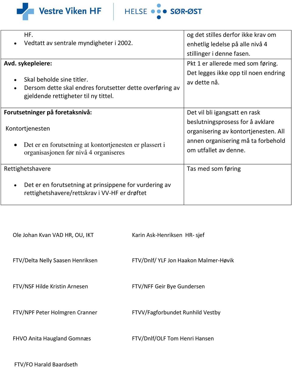 enhetlig ledelse på alle nivå 4 stillinger i denne fasen. Pkt 1 er allerede med som føring. Det legges ikke opp til noen endring av dette nå.