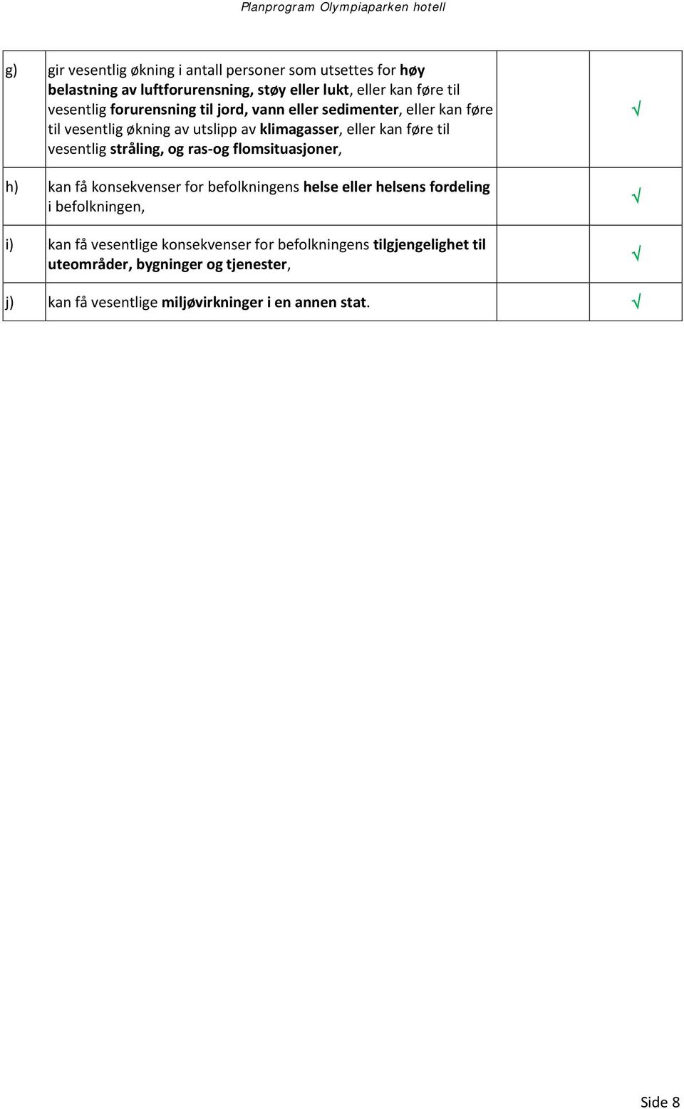 stråling, og ras-og flomsituasjoner, h) kan få konsekvenser for befolkningens helse eller helsens fordeling i befolkningen, i) kan få