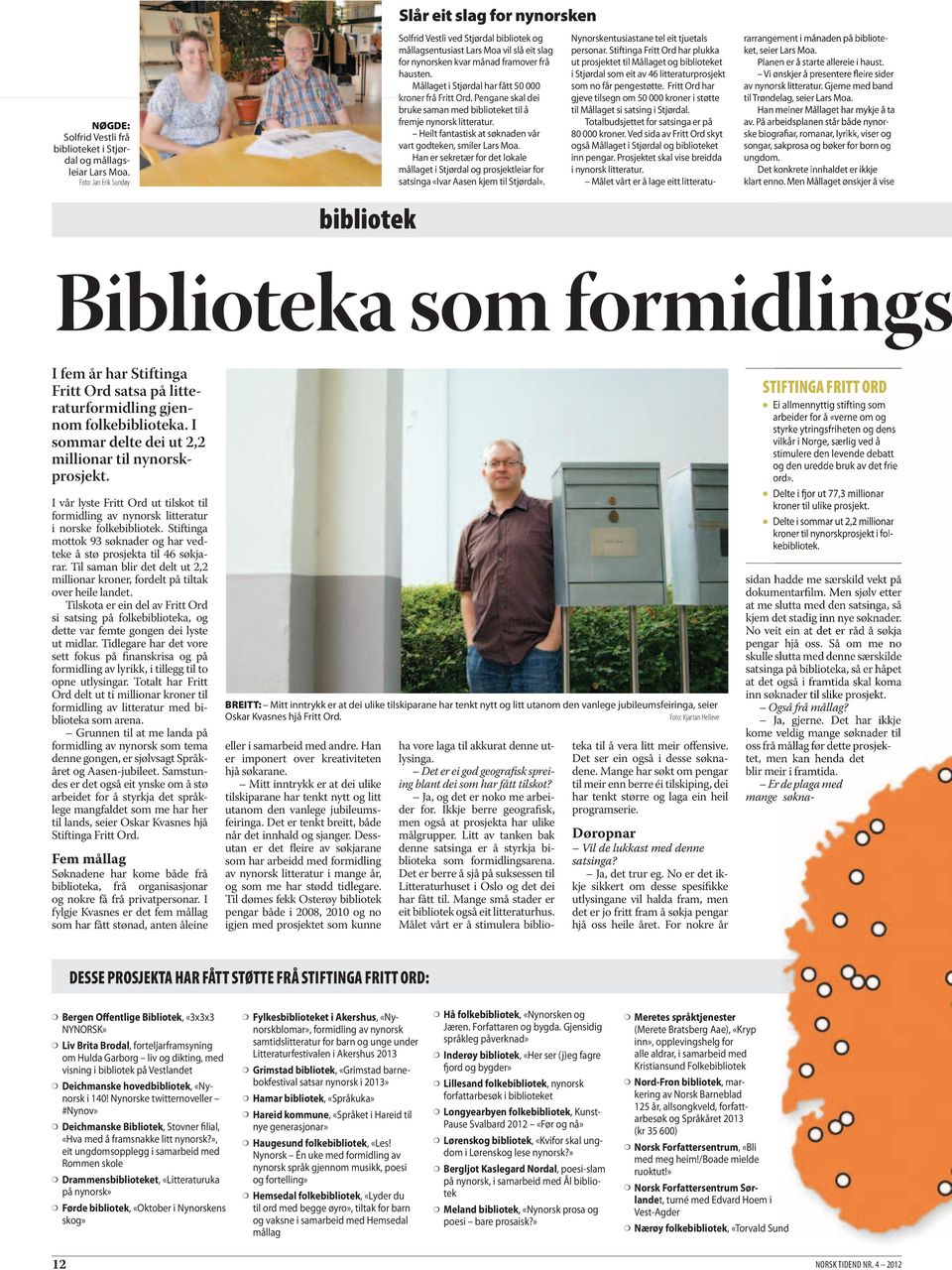 Mållaget i Stjørdal har fått 50 000 kroner frå Fritt Ord. Pengane skal dei bruke saman med biblioteket til å fremje nynorsk litteratur. Heilt fantastisk at søknaden vår vart godteken, smiler Lars Moa.