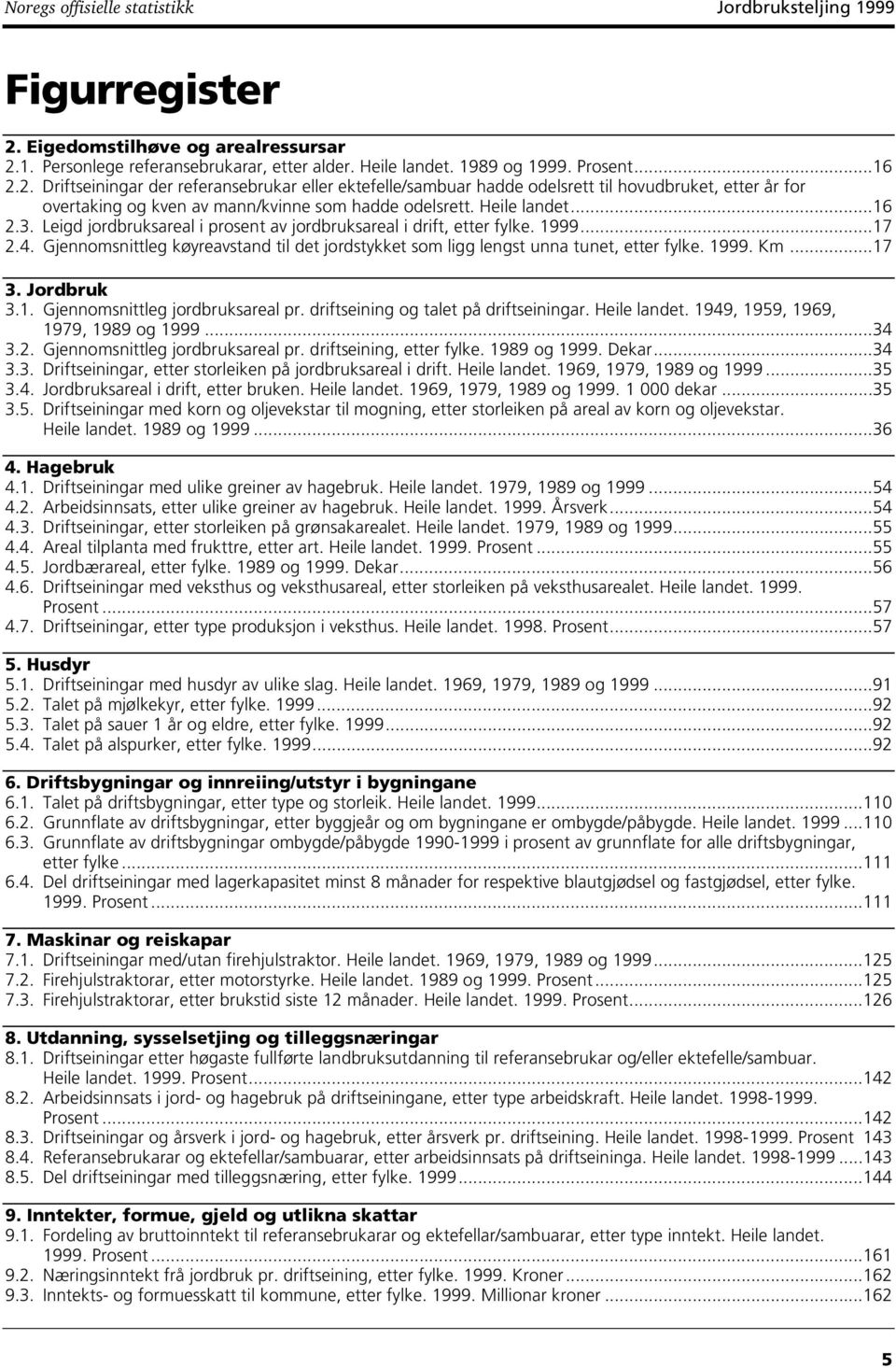 Heile landet...16 2.3. Leigd jordbruksareal i prosent av jordbruksareal i drift etter fylke. 1999...17 2.4. Gjennomsnittleg køyreavstand til det jordstykket som ligg lengst unna tunet etter fylke.