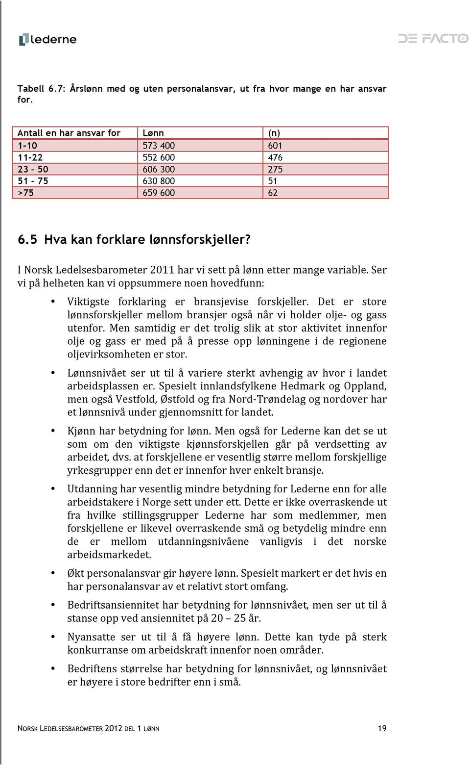 I Norsk Ledelsesbarometer 2011 har vi sett på lønn etter mange variable. Ser vi på helheten kan vi oppsummere noen hovedfunn: Viktigste forklaring er bransjevise forskjeller.