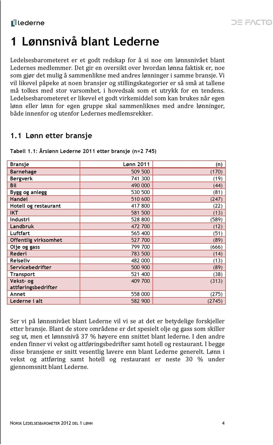 Vi vil likevel påpeke at noen bransjer og stillingskategorier er så små at tallene må tolkes med stor varsomhet, i hovedsak som et utrykk for en tendens.