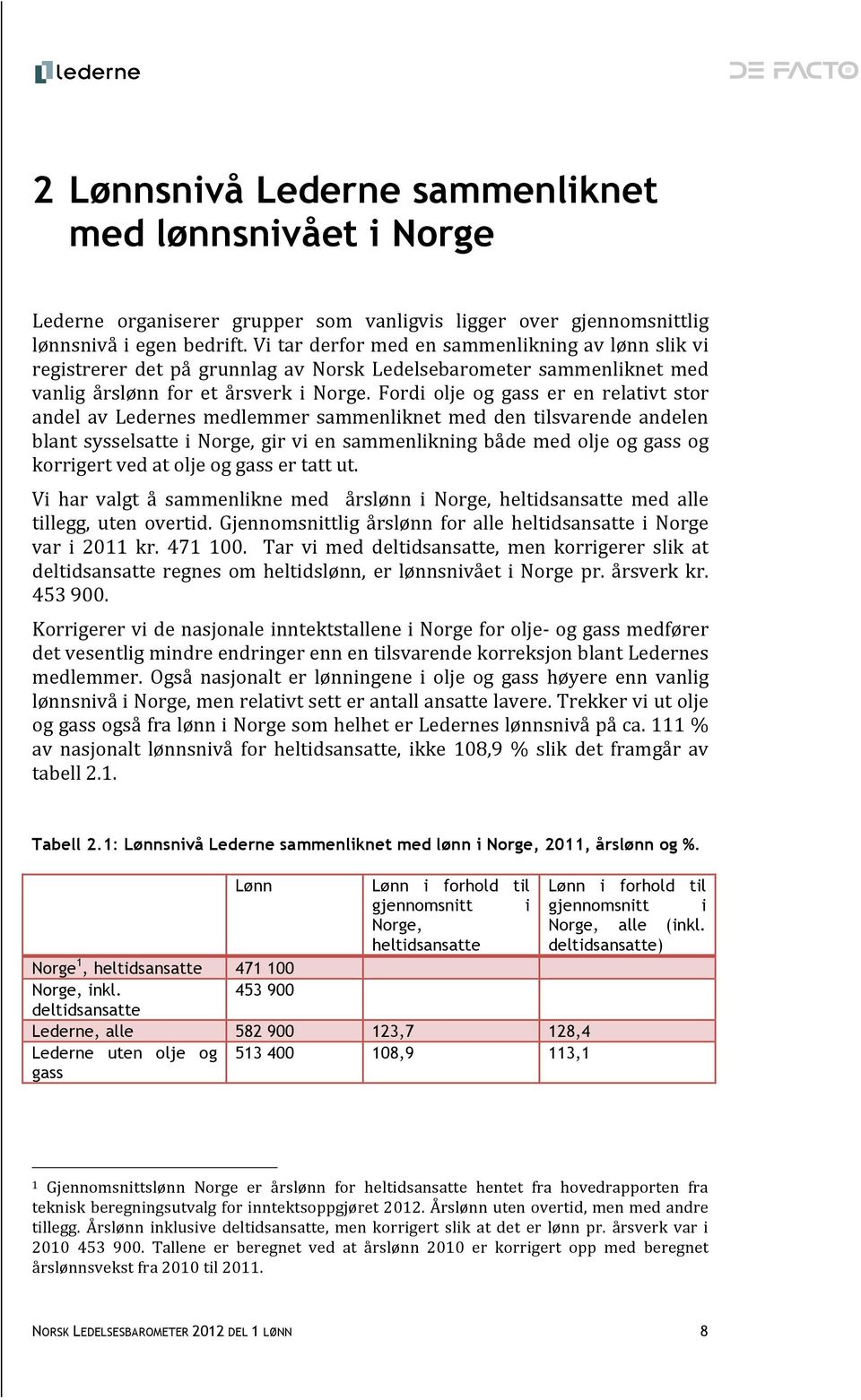 Fordi olje og gass er en relativt stor andel av Ledernes medlemmer sammenliknet med den tilsvarende andelen blant sysselsatte i Norge, gir vi en sammenlikning både med olje og gass og korrigert ved