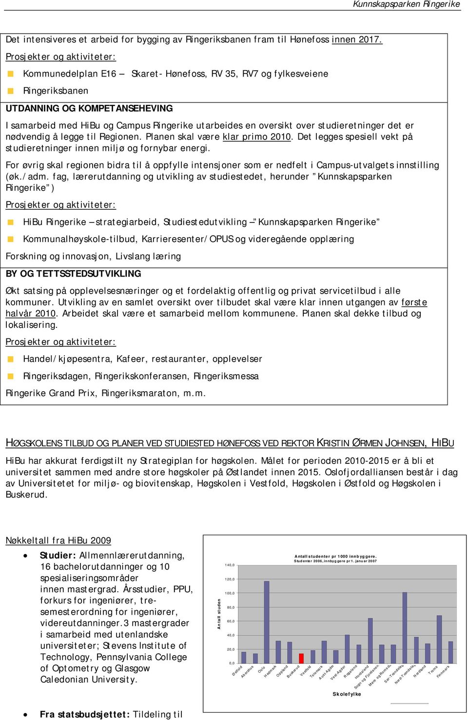 studieretninger det er nødvendig å legge til Reginen. Planen skal være klar prim 2010. Det legges spesiell vekt på studieretninger innen miljø g frnybar energi.