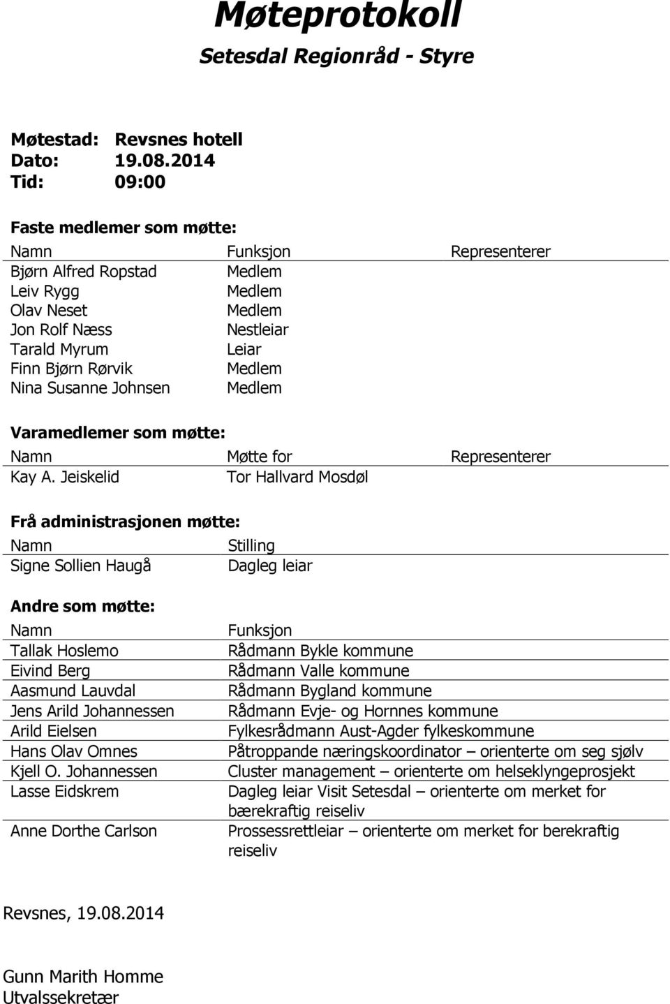 Medlem Nina Susanne Johnsen Medlem Varamedlemer som møtte: Namn Møtte for Representerer Kay A.